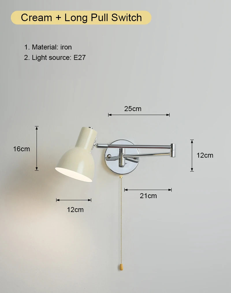 lampe murale articulée chrome plissée éclairage quotidien moderne interrupteur cordonversible