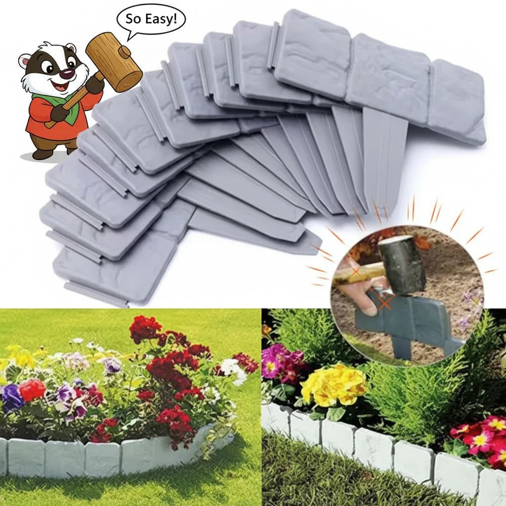piquets support plantes imitation pierre bordure decorative jardin rustique gris rouge noir texturée assemblee