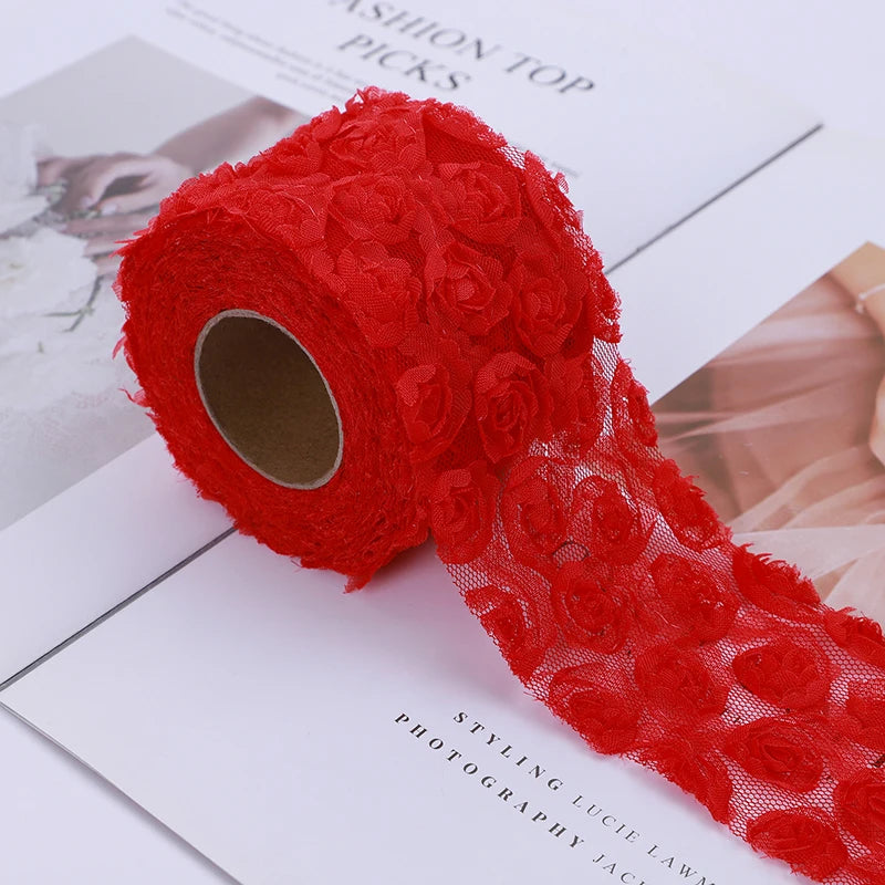 ruban décoratif fleurs relief rose bleu blanc opacité romantique coeur papillon strass
