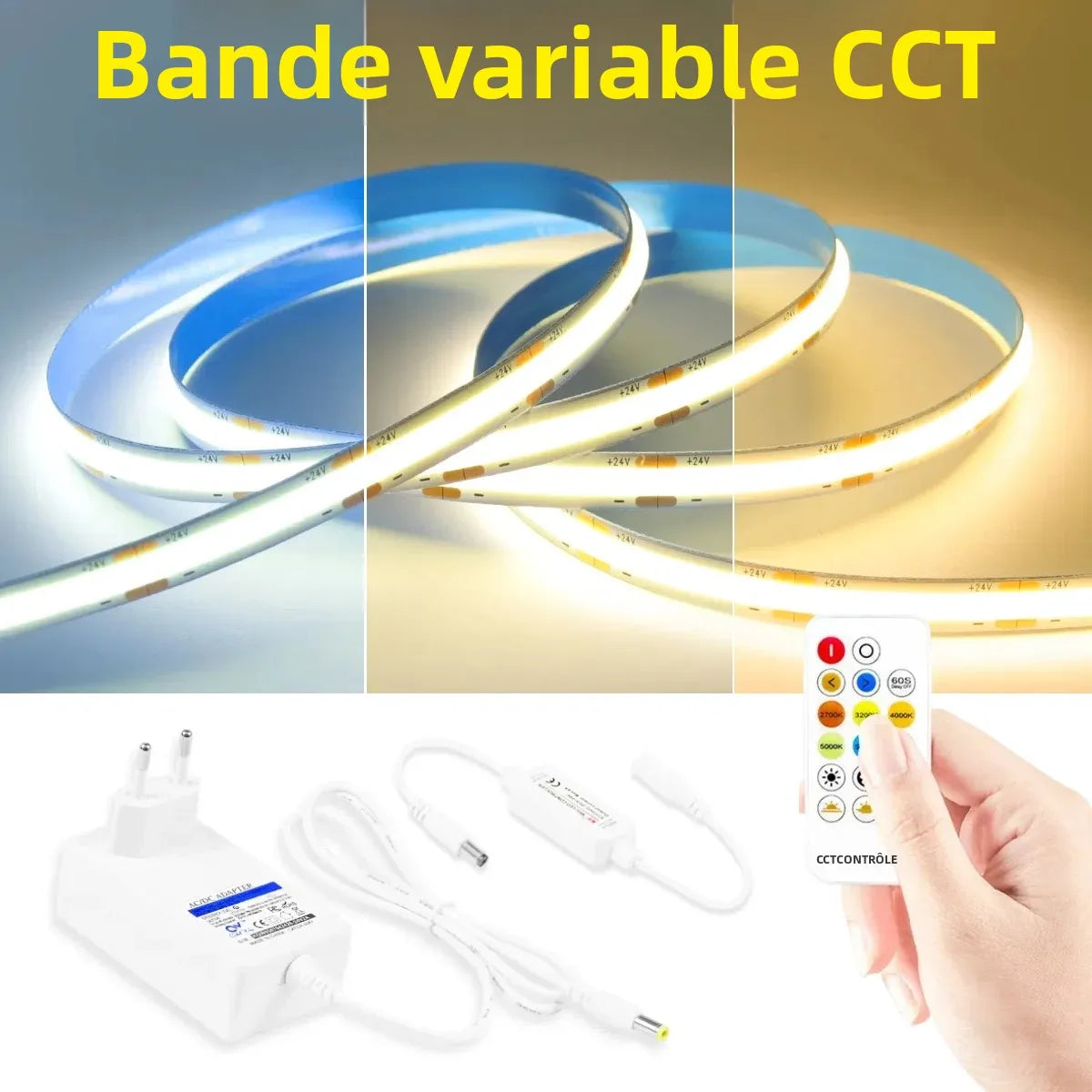 bande lumineuse led cob blanc chaud 2700k 576 diodes dimmable haute luminosité moderne adhésif