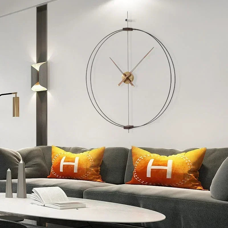 horloge murale moderne noir doré aiguilles circulaire minimaliste 98cm fixations vis contemporaine scandinave