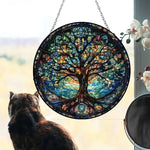 décoration murale vitrail arbre floral lever soleil suspendu chambre fenêtre translucent