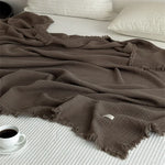 plaid coton marron texture gaufrée franges voyage printemps automne minimaliste portable chambre coucher