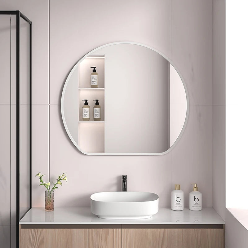 miroir rond moderne noir blanc doré étagère cosmétiques vasque ovale salle bain