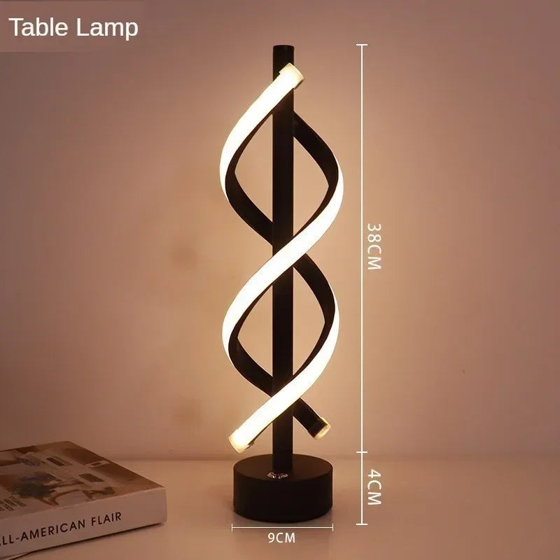 lampe sol moderne spirale noir blanc LED minimalist éclairage salle manger chambre