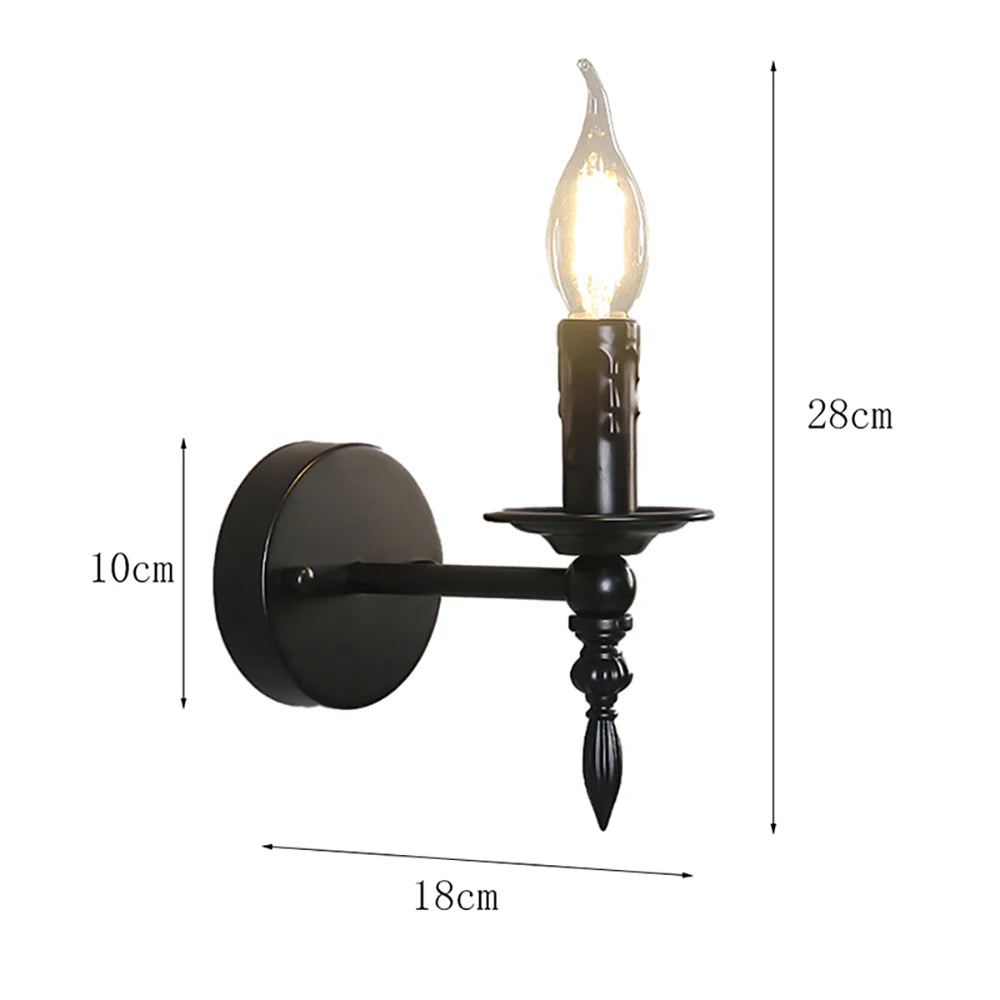 applique murale classique noire fixée mur ampoule filament éclairage quotidien fer lisse traditionnel