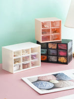 boîte rangement transparente moderne compartiments blanc rose tiroirs papeterie bijoux cosmétiques étudiants