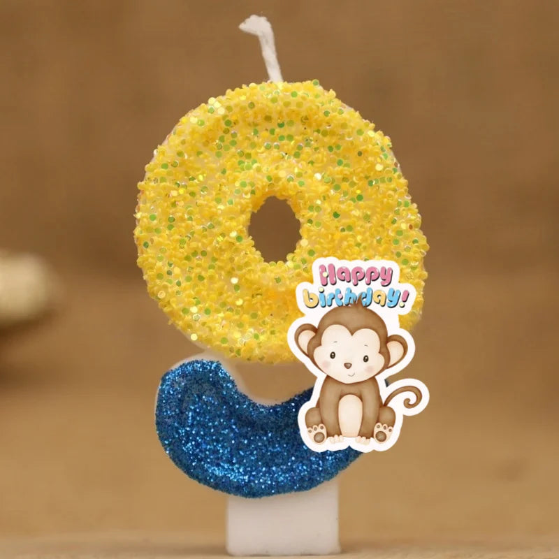 bougies anniversaire animaux singe pailletées chiffres decoration gâteau enfants festive