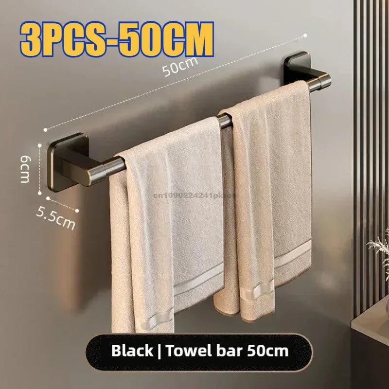 porte serviettes mural adhésif noir alliage aluminium poli industriel salle bain 30 40 50cm