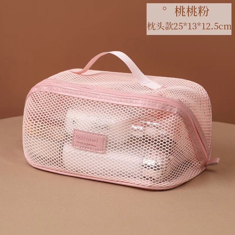 sac rangement toilettage portable maille fine pliable cosmétiques maquillage masque brosse poignées moderne