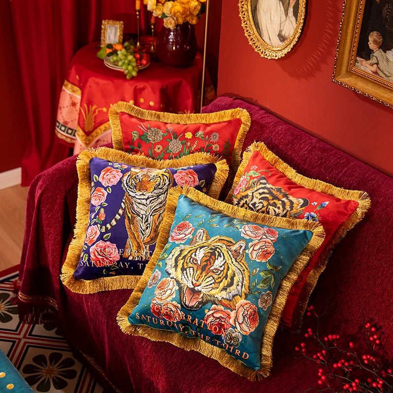 coussin velours imprimé tigre floral vintage canapé lit amovible lavable