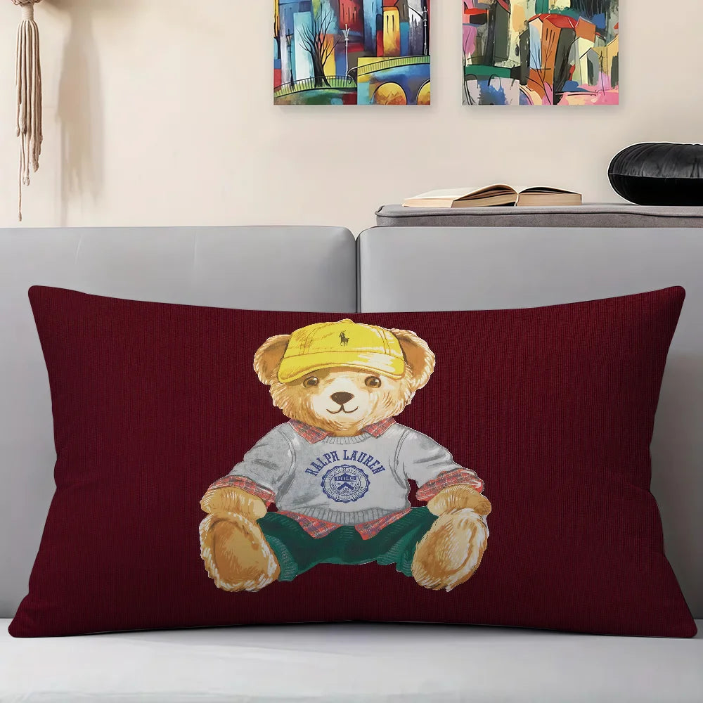 housse coussin ours peluche rouge noir polyester imprimé vintage élégant 30x50cm 40x60cm 50x70cm 48x74cm