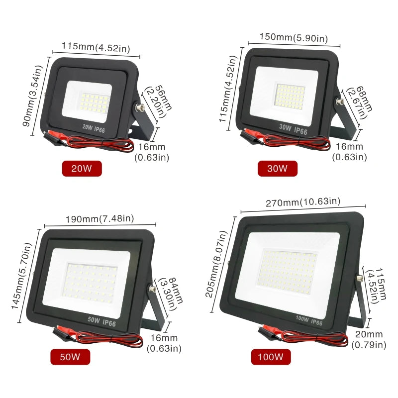 projecteur led 12v noir moderne ip66 20w 30w 50w 100w clips alu 50000h