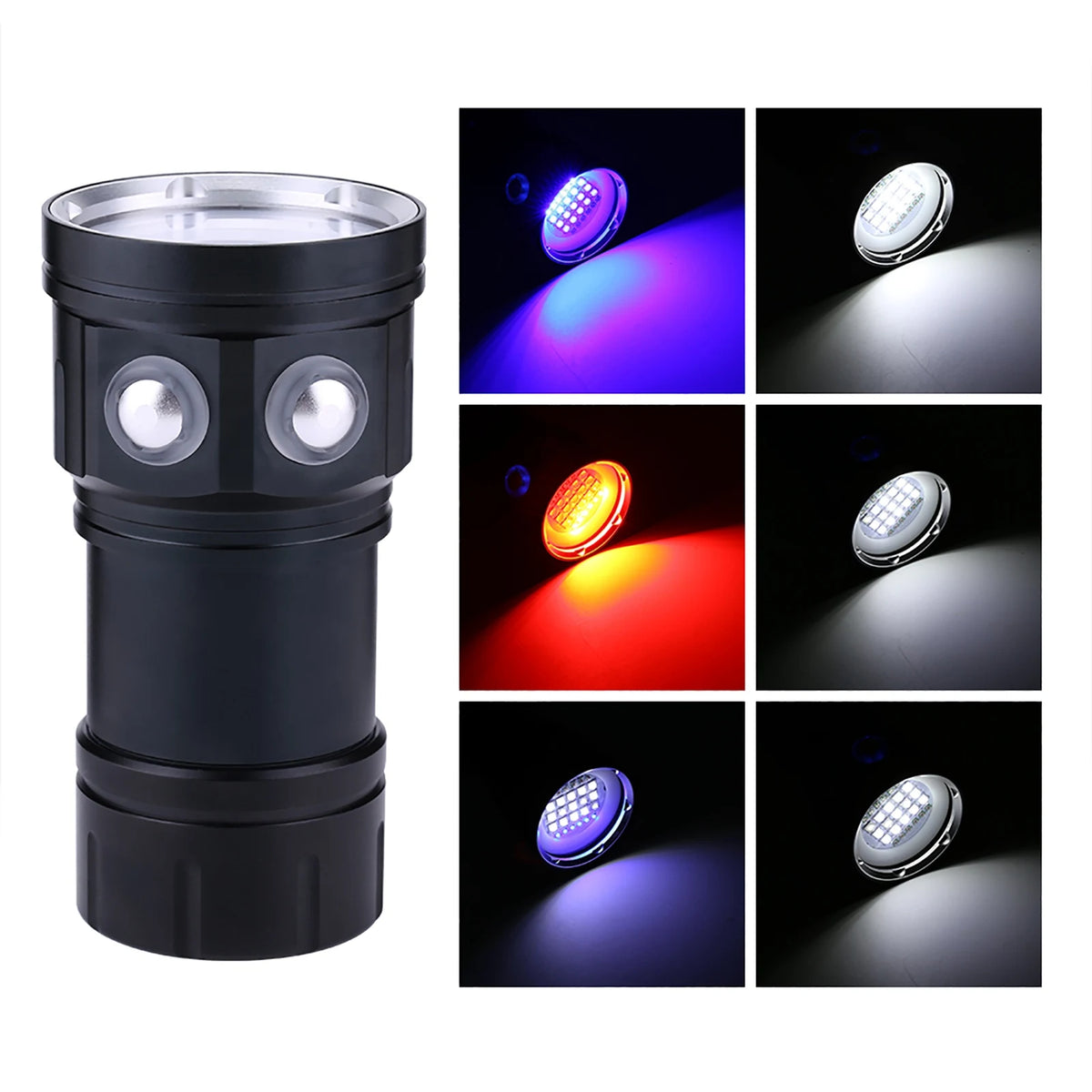 lampe torche sous marine noire texturée rainures moderne robuste poignée intégrée six anneaux six