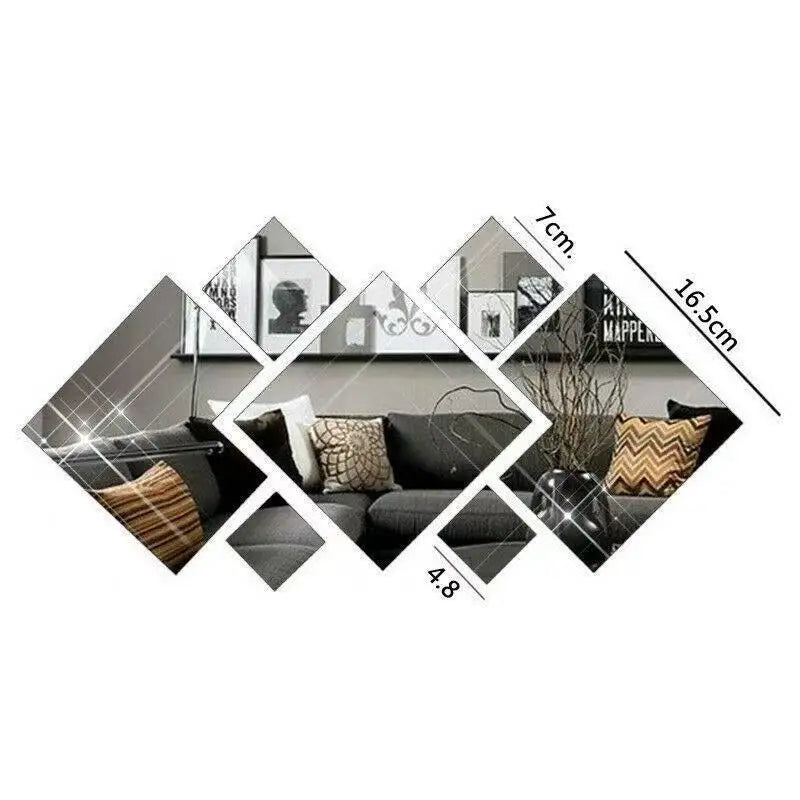 miroir géométrique argenté diamant moderne adhésif chambre salon couloir décoration entrée maison DIY bricolage