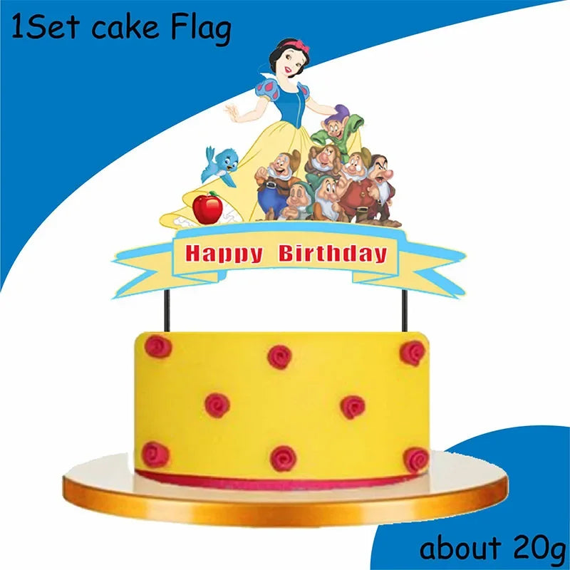vaisselle jetable blanche neige assiettes gobelets pailles guirlande décorations cupcakes fête anniversaire enfant