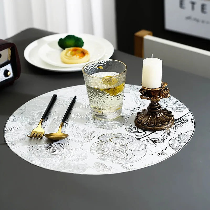 set table rond motif floral peonies polyester or blanc moderne decoration intérieur festive mariage