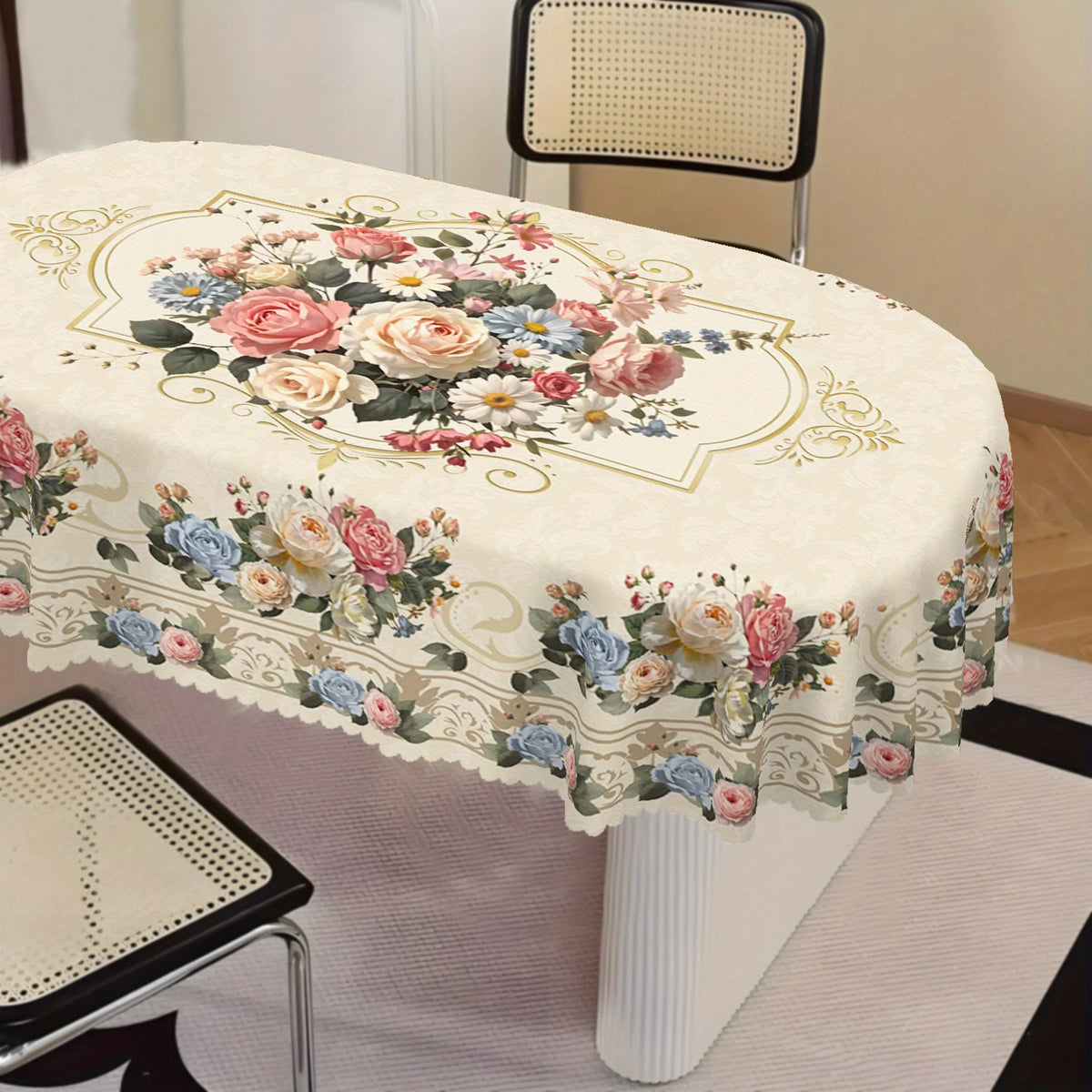 nappe table fleurs roses pivoines classique beige rose bleu blanc vert mariageextérieurhôtel