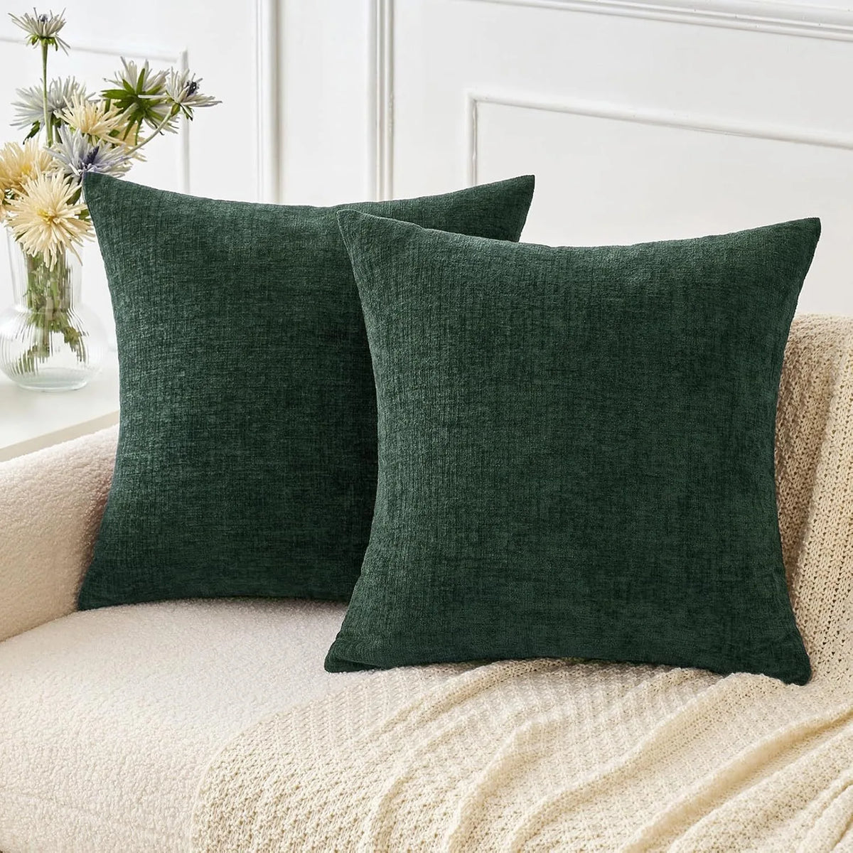 pilows covers square dark green chenille texture invisible zipper decor christmas winter