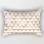 taie d'oreiller rectangulaire rose blanc doré motif géométrique moderne lit chambre décoration maison