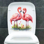 cache wc moderne flamants roses paysage aquatique clips auto adhésif pvc blanc rose vert