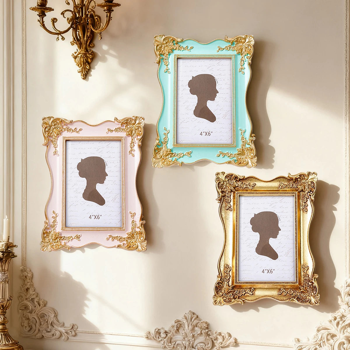 cadre photo vintage rococó floral relief rose or élégant maison
