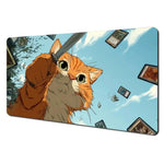 tapis jeu playmat chat épée cartes géométrique orange noir rouge illustration animateur