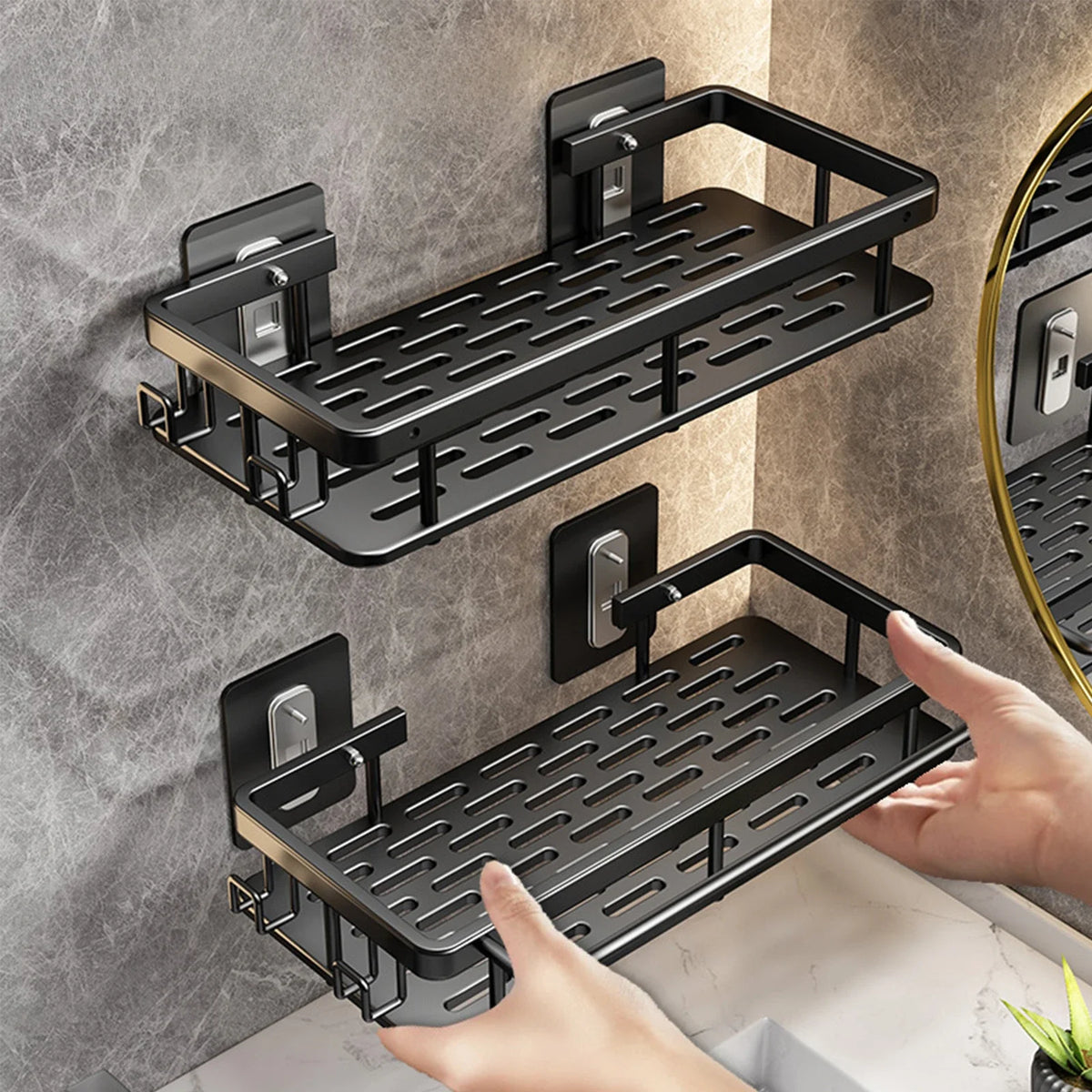 étagère murale aluminium noir contemporaine clips magnétiques rangement salle bain douche toilettes multifonctionnelle fixations