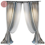 rideaux beiges bleu clair broderie blanche élégants translucides maison