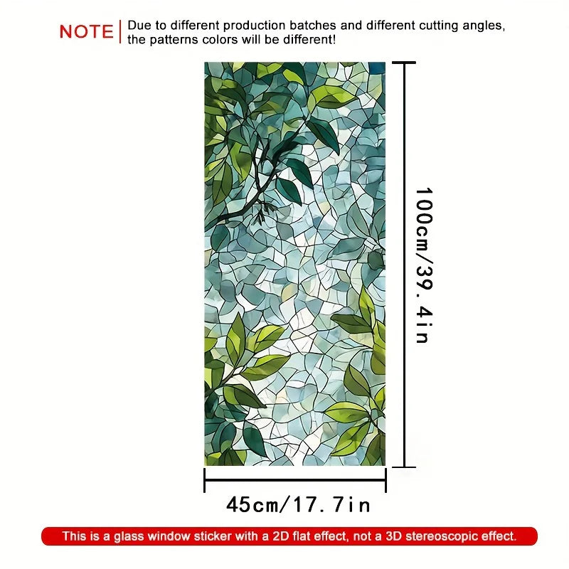 film décoratif adhésif feuilles vertes motif mosaïque semi transparent nature vitrail 100cm 45cm