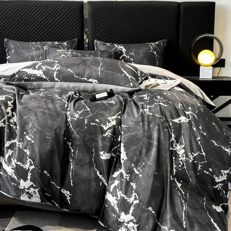 ensemble literie noir marbré moderne housses taies oreillers drap lit