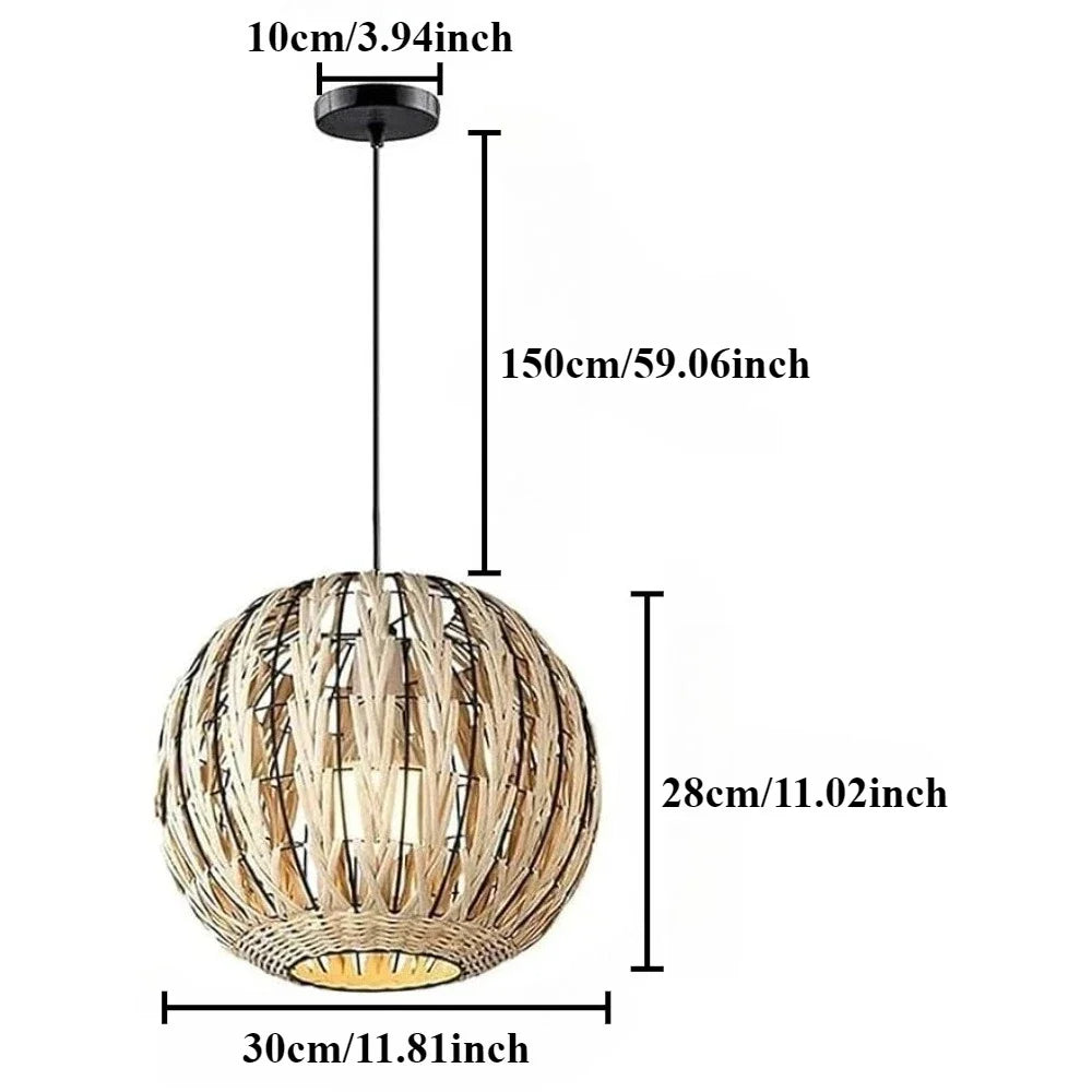 lampe suspendue tressée bambou marron clair moderne rustique salon chambre coucher 30cm 35cm