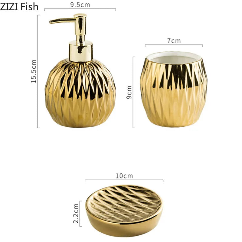 ensemble bain moderne or noir blanc distributeur savon tasse plateau élégant
