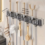 support porte balais accessoires nettoyage moderne adhésif gris blanc toile