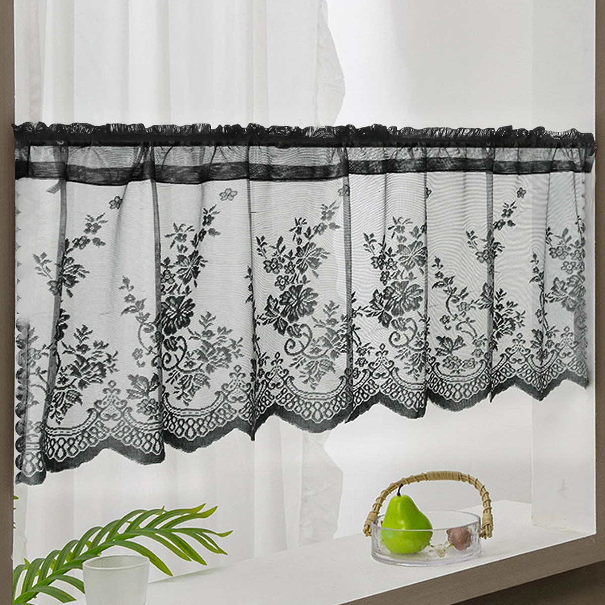 rideau noir floral transparent dentelle élégant cuisine maison 100cm 145cm 175cm