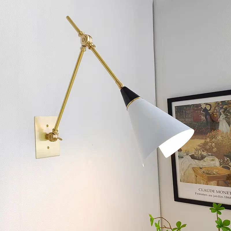 lampe murale articulée conique moderne or noir blanc minimaliste plaque murale