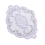 serviette table vintage brodée dentelle beige clair rose pâle vert clair 44x31cm