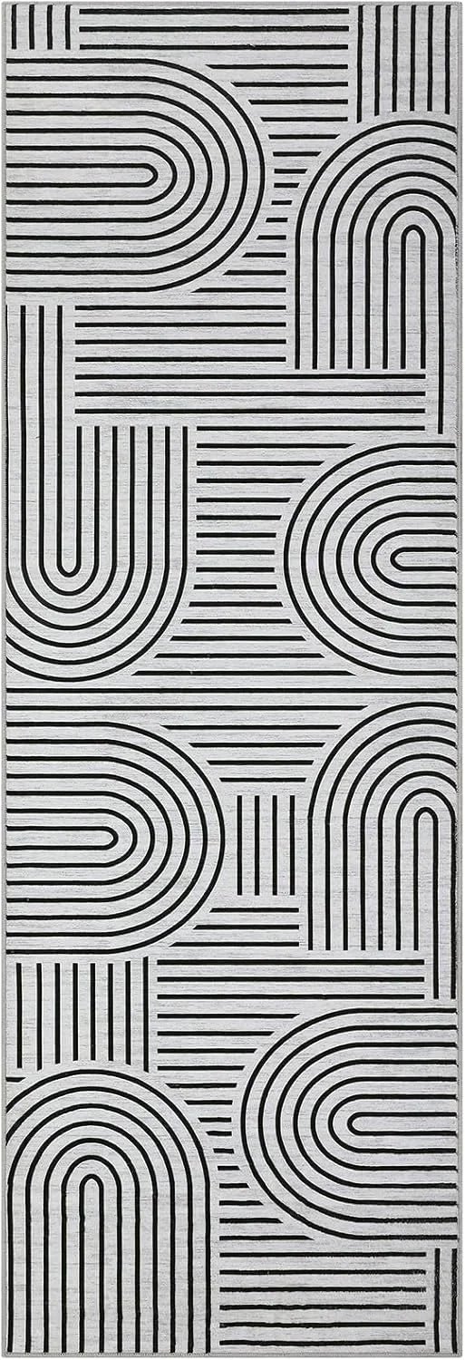 tapis moderne minimaliste polyester antidérapant noir blanc rose beige geometrique circular linear