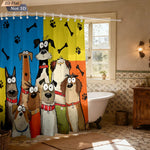 rideau douche imperméable dessins animés chiens bleu jaune opacité cartoon anneaux suspension polyester machine