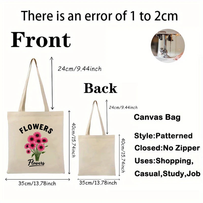 sac main toile imprimé floral fleurs roses vertes poignées réutilisable respectueux environnement