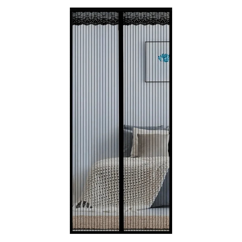 rideau magnétique porte noir blanc rayures horizontales bordure dentelée opacité classique