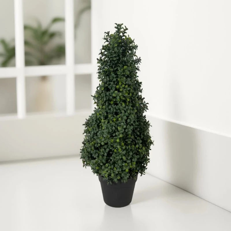 plante artificielle arbre conique pot noir extérieur décoration jardin anniversaire exposition vert faux arbusteextérieur