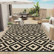 tapis géométrique noir beige antidérapant extérieur salon terrasse balcon camping