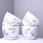 vase decoratif art traditionnel chinois cache pot fleurs oiseaux calligraphie chinoise blanc rouge vert