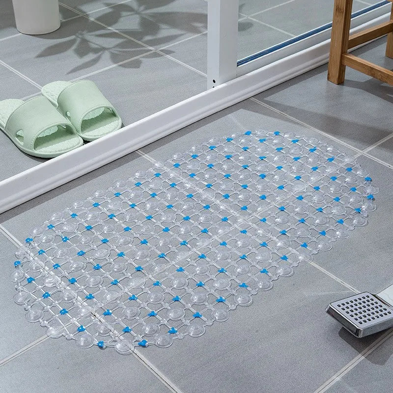 tapis bain antidérapant transparent moderne ventouses billes pliable serviette rose blanc minimaliste