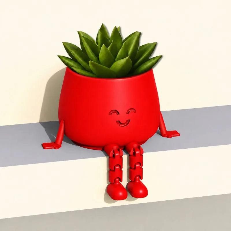 cache pot visage souriant rouge blanc noir plantes succulentes moderne articulation flexible décoration mignonne