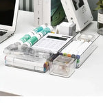 boîtes rangement transparentes modernes salle bain empilables plastique maquillage organisation calculatrice marqueurs