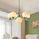 lustre moderne chrome sphères translucides suspension câble led têtes têtes orange