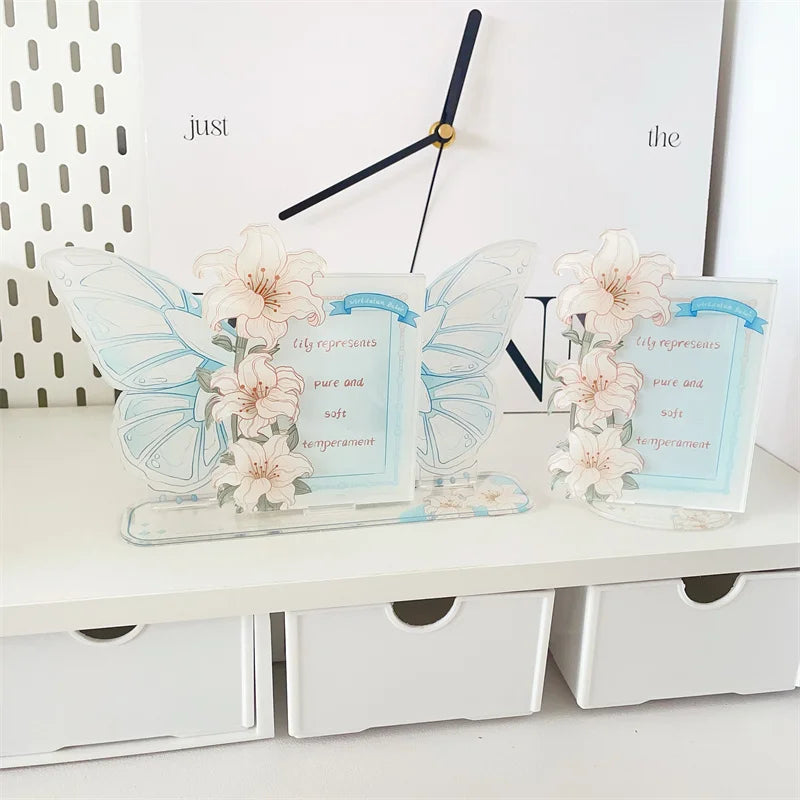 cadre photo moderne rose lys papillons transparent décoration maison photo noir rouge bleu