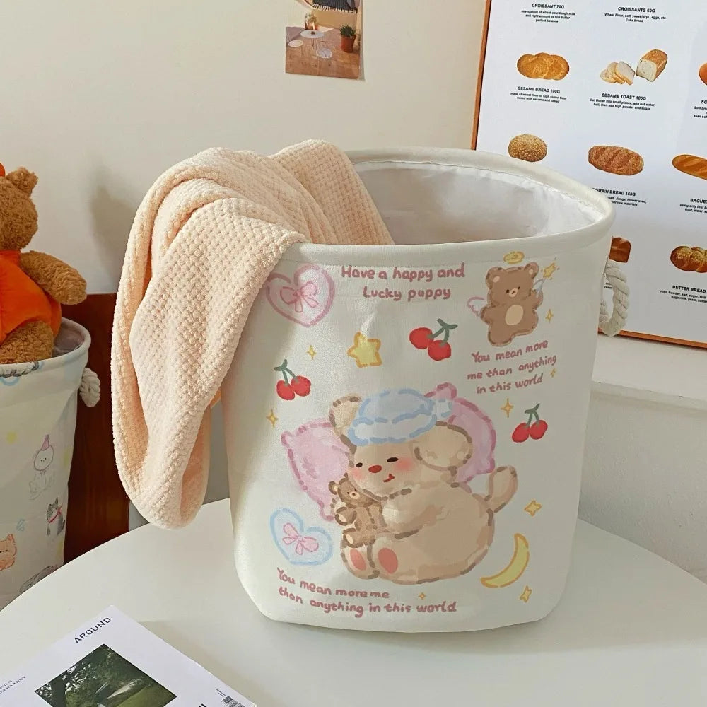 panier linge rose ours mignons poignées corde enfantin décoration PVC